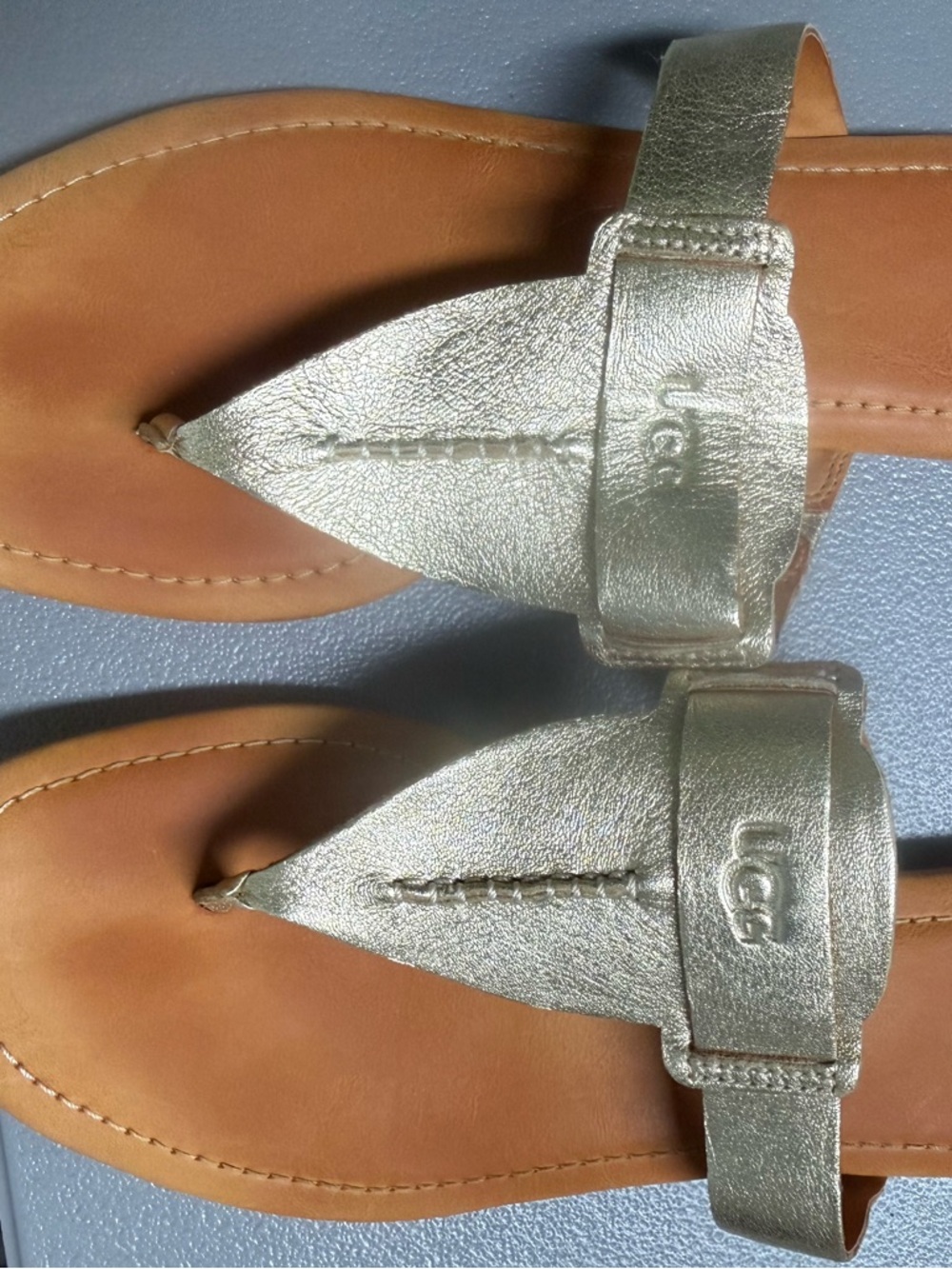 UGG Metallic Gold Leather Thong Sandals